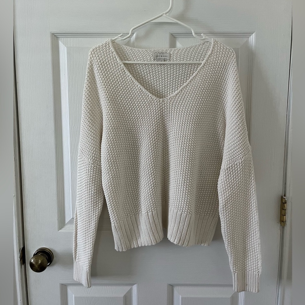 Lucky Brand Women's Off-White V-Neck Sweater